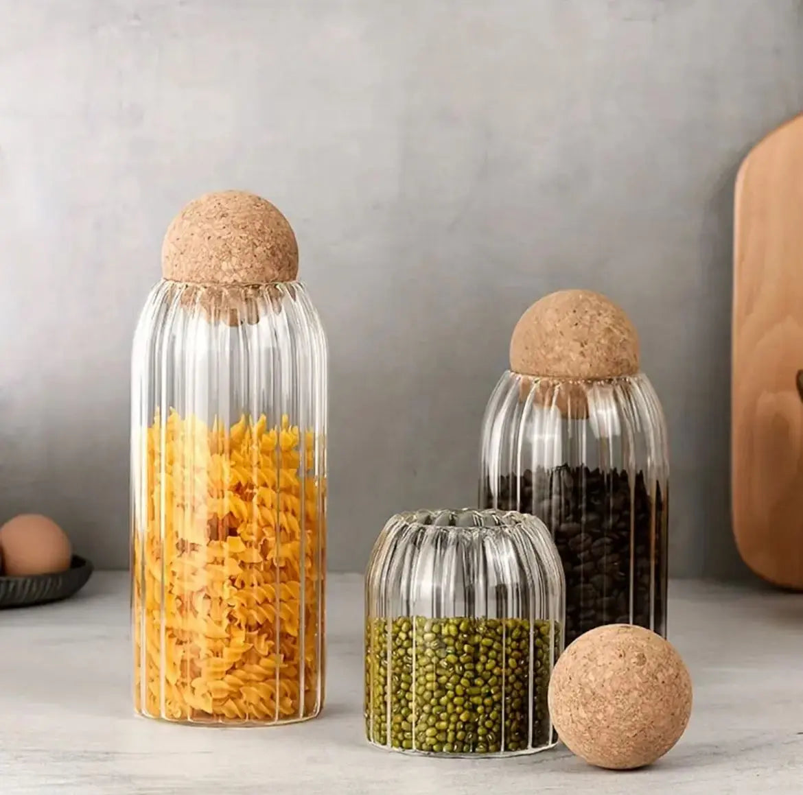 Ribbed Glass Jar with Round Ball Cork (17oz, 24oz, 41oz) MATOLI HOME