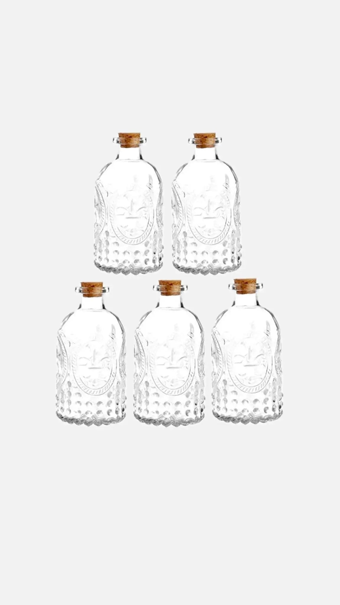 Glass Embossed Bottles with Cork Lids - Set of 5 MATOLI HOME