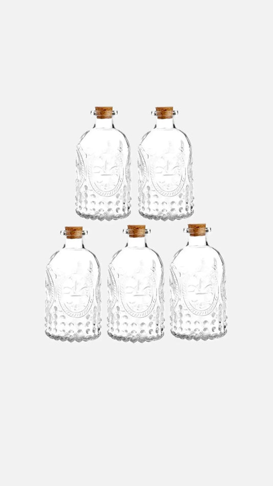 Glass Embossed Bottles with Cork Lids - Set of 5 MATOLI HOME